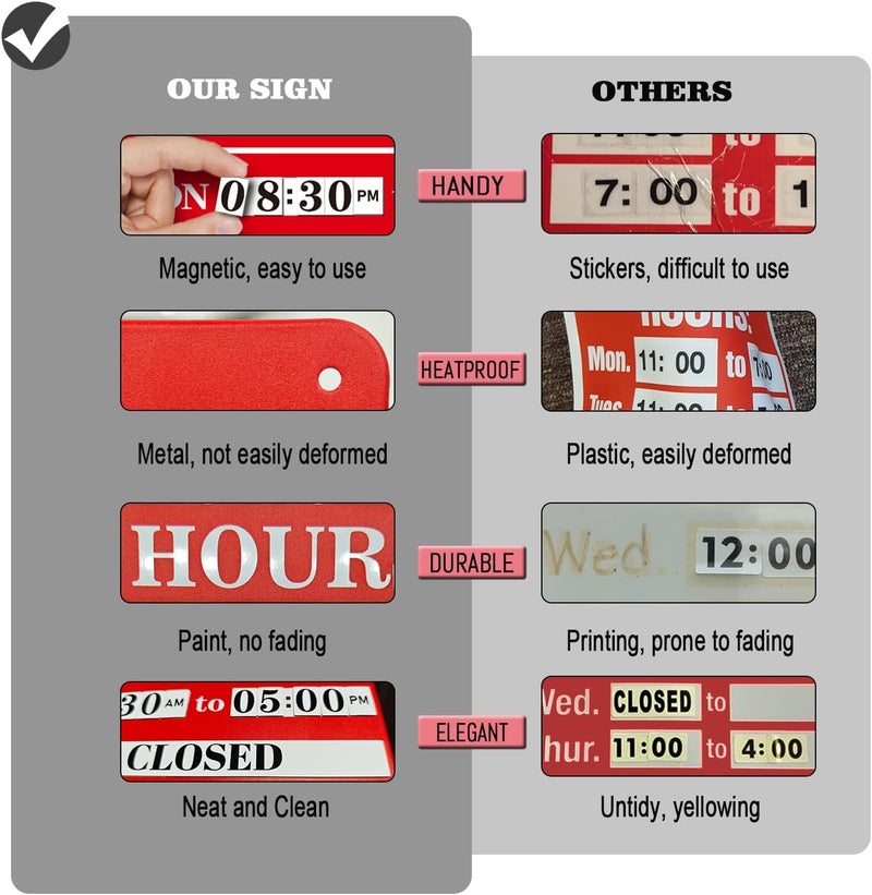 Magrooyar Magnetic Changeable Business Hours Sign with Double Sided Open Closed Signs, Metal Hours of Operation Signs, Store Hours Sign for Glass Door or Window（BLACK） - Image 4